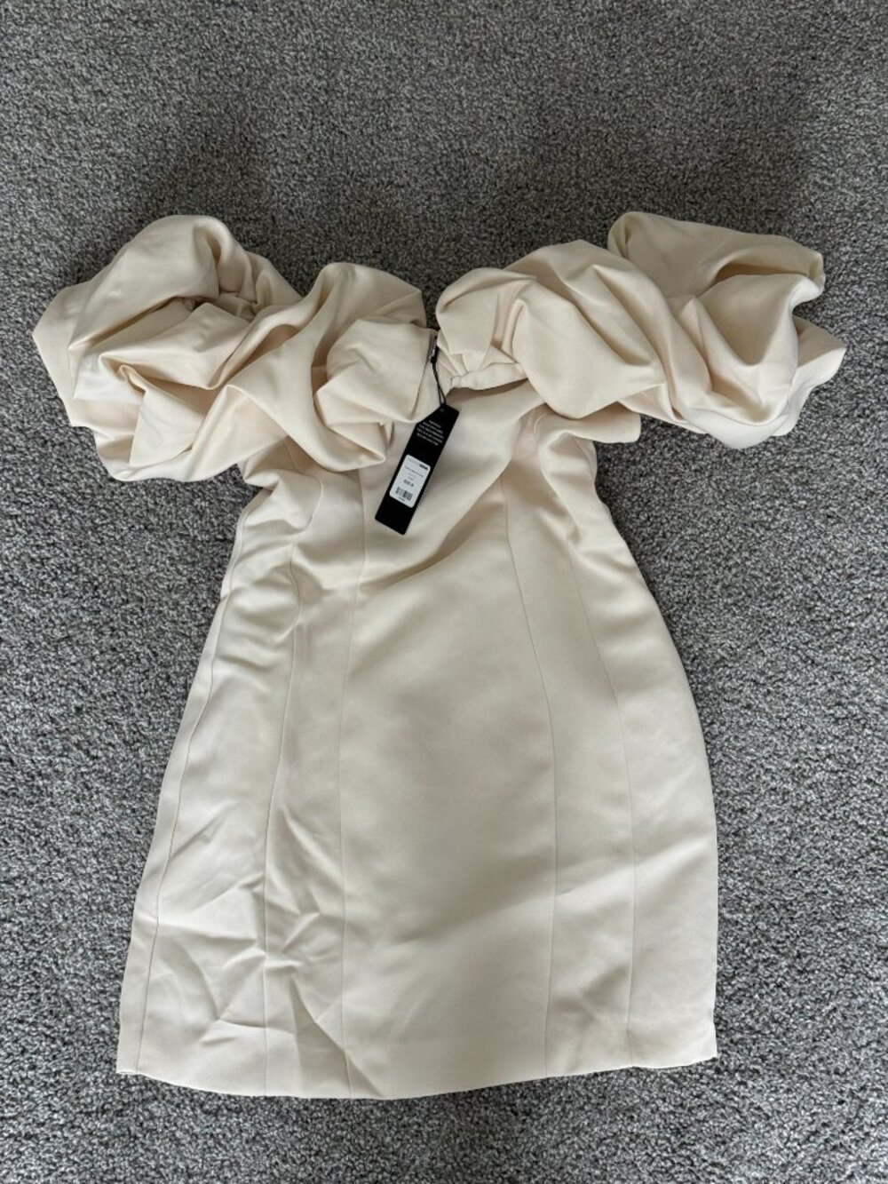 NWT Fashion Nova Parisian Nights Mini Dress Cream Off Shoulder - Picture 4 of 7